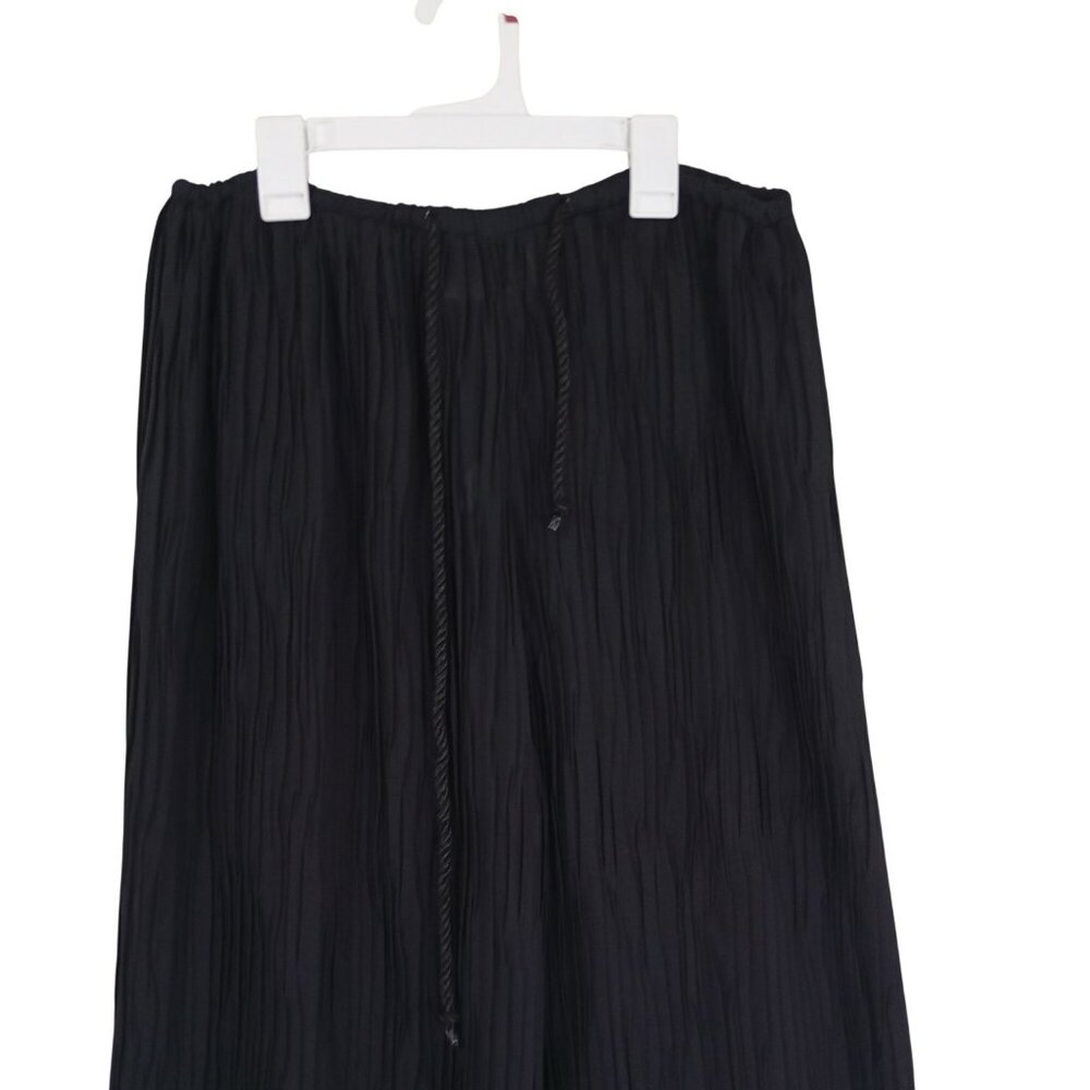 C'est Duo By Casablanca Black Crinkle Wide-Leg Pants With Drawstring Waist Sz S - Picture 3 of 13